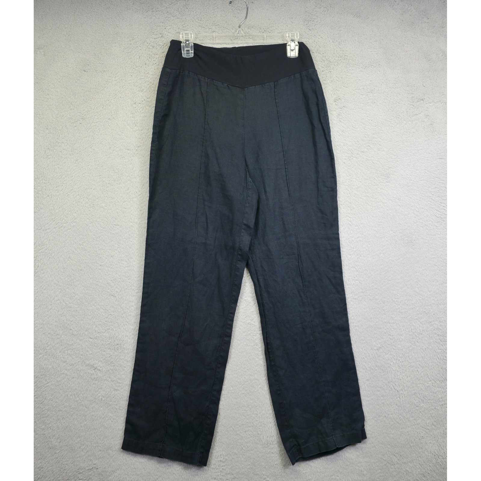 Coldwater Creek Pants Women 4 Black Wide Leg Pull On Linen Relaxed Flowy Coastal